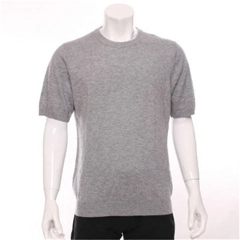 100%goat cashmere Oneck knit men fashion short sleeve pullover sweater H-straight solid color S/2XL