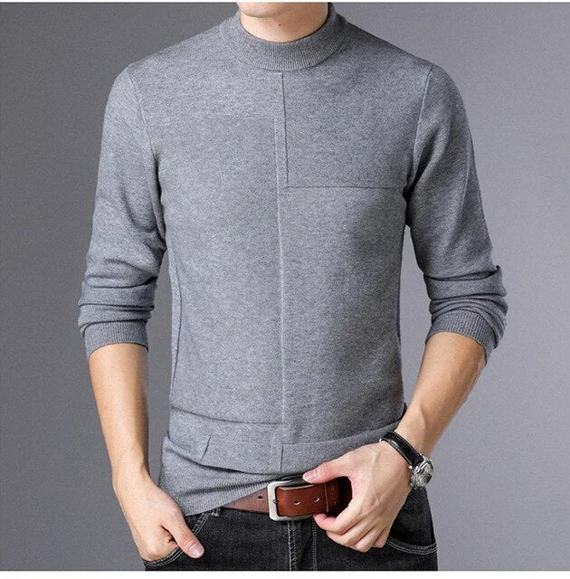 2019 Autumn Winter Men Sweater Fashion Man Half Turtleneck Long Sleeves Solid Color Casual Sweaters Male Slim Knitted Pullovers