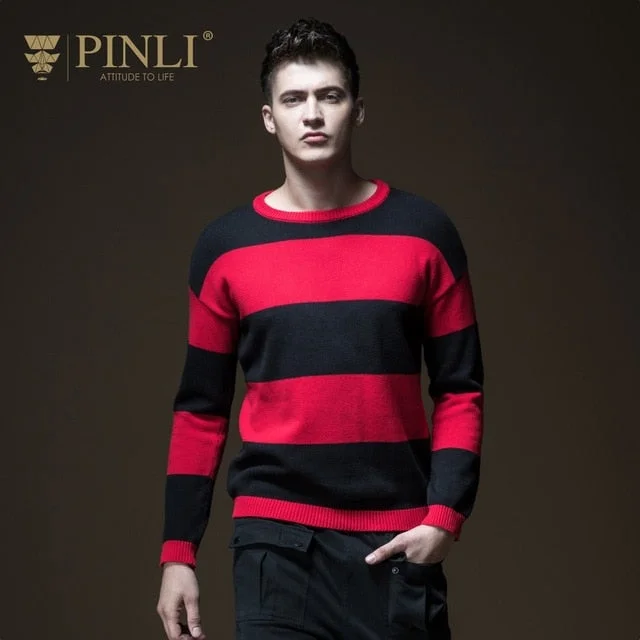 2019 Mens Knitted Sweaters Sweaters Real New Men Sweater Pinli Pin Li Autumn Men's Cotton Shoulder Drop Striped Body B183310307