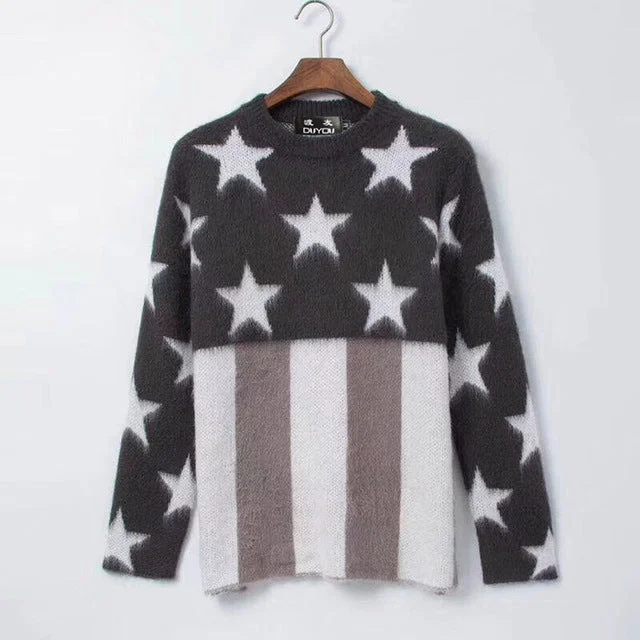 DUYOU Brand Designer Mens Sweater New Autumn Winter Sweater Men Casual USA FLAG Print Pullover Men Quality Slim Fit Jumper