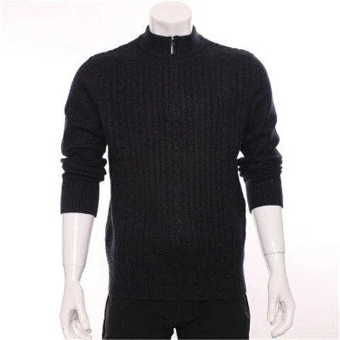 high grade 100%goat cashmere half high zipper collar knit men fashion pullover sweater H-straight light grey S/2XL