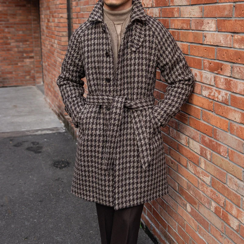 Houndstooth Edinburgh Belted Wool-Blend Coat