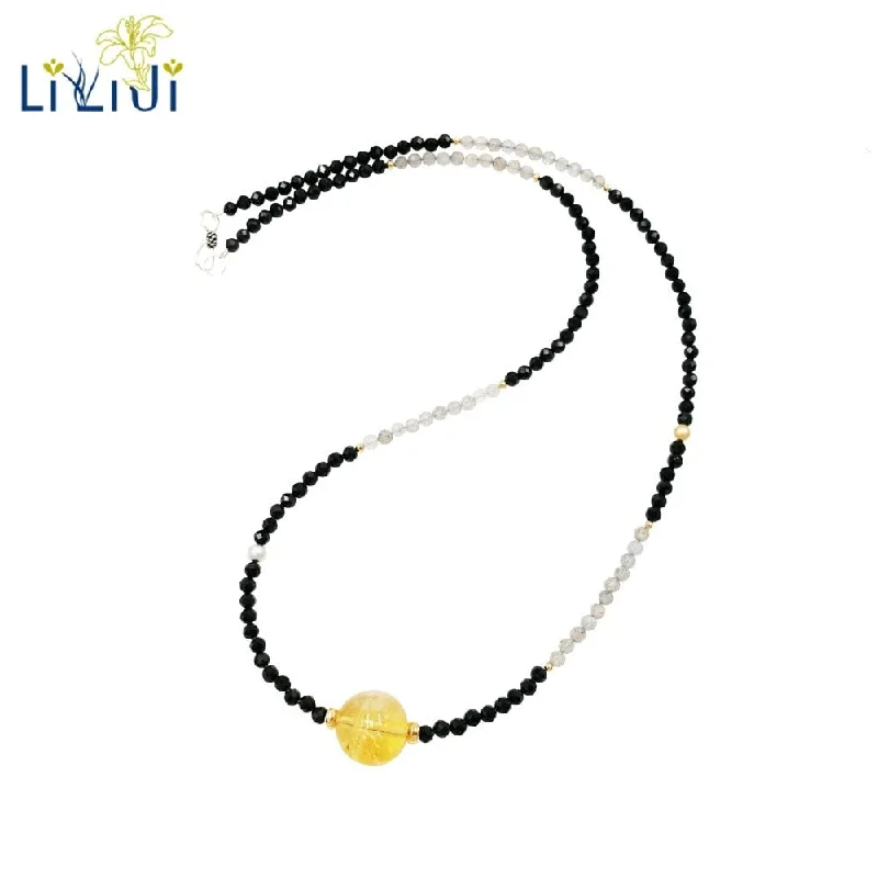 Lily Jewelry Shining Black Spinels Labradorite Citrines 925 Sterling Silver Gold Color Necklace Men/Women Jewelry Drop Shipping