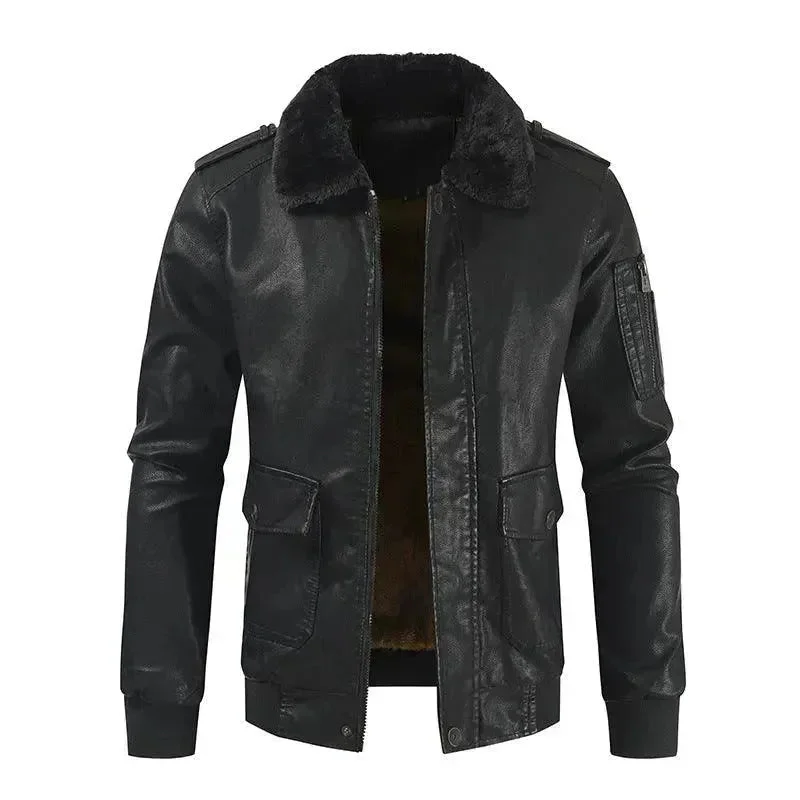 Men's Leather Coat Thickened Medium Length Coat