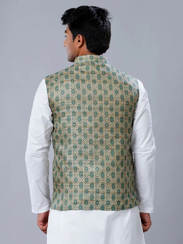 Mens Printed Ethnic Jacket Green & Sandal JC3