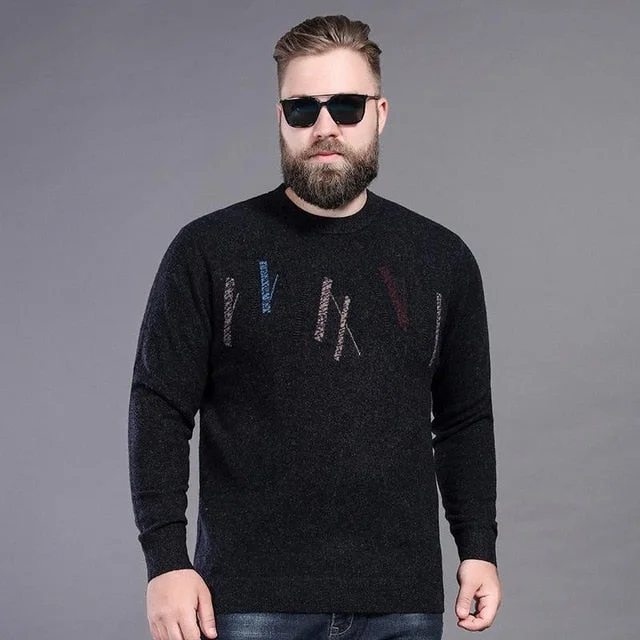 New Autumn Winter Men Pure Wool Extra Large Bottomed Sweater O-neck Computer Knitted Fashion High Quality Plsu Size 2XL-5XL 6XL