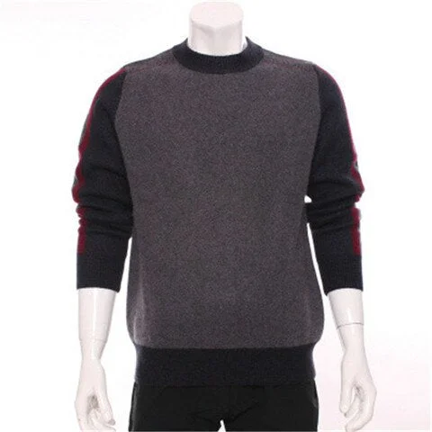 new fashion 100%goat cashmere knit men patchwork color thick pullover sweater Oneck H-straight S-2XL