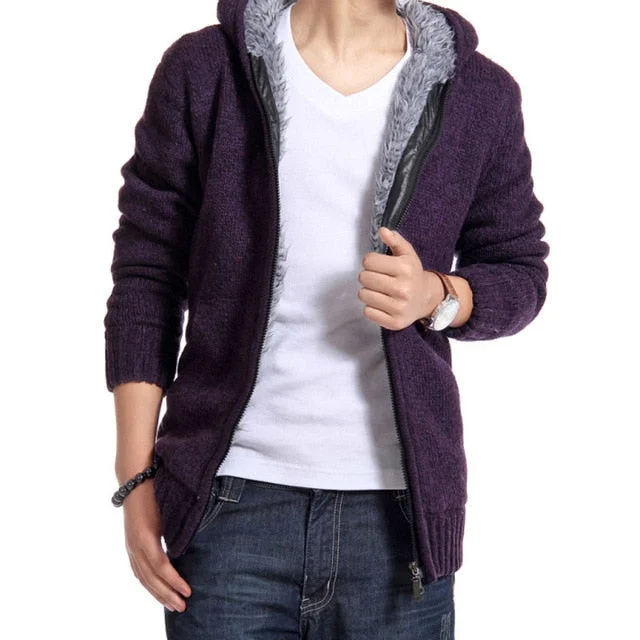 New Knitting Zipper Men Hooded Cap Sweater Winter Thickening Warm Long Sleeves Slim Cardigan Jackets Fashion Casual Man Coat