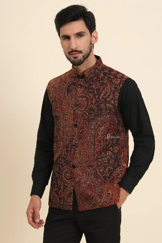 Pashtush Mens Woven Jacquard Structured Waistcoat, Slim Fit