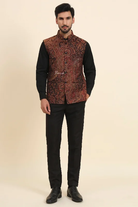 Pashtush Mens Woven Jacquard Structured Waistcoat, Slim Fit