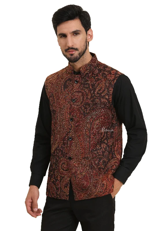 Pashtush Mens Woven Jacquard Structured Waistcoat, Slim Fit