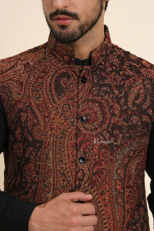 Pashtush Mens Woven Jacquard Structured Waistcoat, Slim Fit