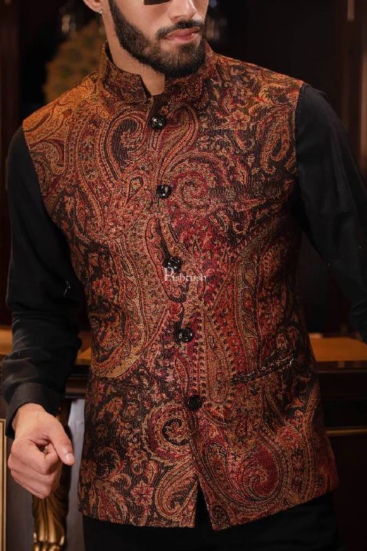 Pashtush Mens Woven Jacquard Structured Waistcoat, Slim Fit