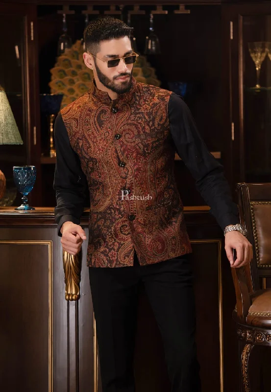 Pashtush Mens Woven Jacquard Structured Waistcoat, Slim Fit