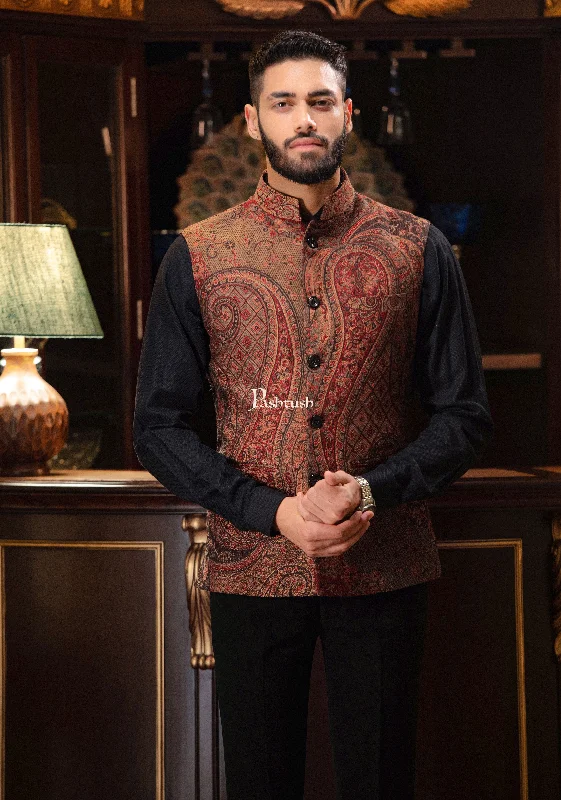 PASHTUSH MENS WOVEN JACQUARD WAISTCOAT, Structured SLIM FIT