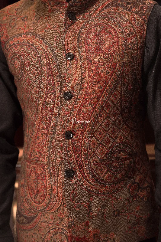 PASHTUSH MENS WOVEN JACQUARD WAISTCOAT, Structured SLIM FIT