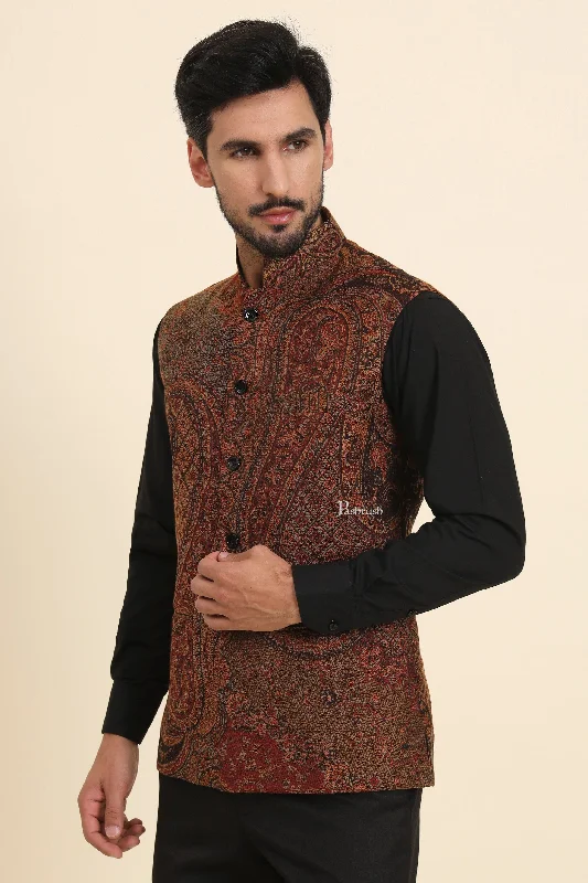 Pashtush Mens Woven Jacquard Waistcoat, Structured Slim Fit