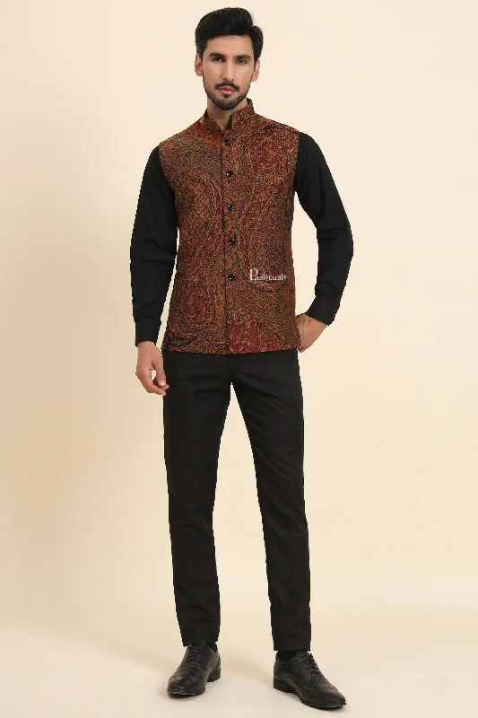 Pashtush Mens Woven Jacquard Waistcoat, Structured Slim Fit