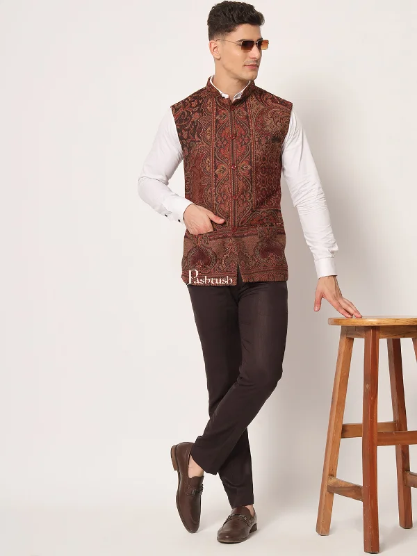 PASHTUSH MENS WOVEN JACQUARD WAISTCOAT, Structured SLIM FIT, Black