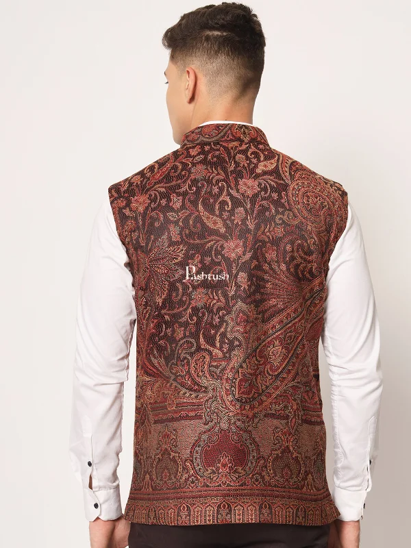 PASHTUSH MENS WOVEN JACQUARD WAISTCOAT, Structured SLIM FIT, Black