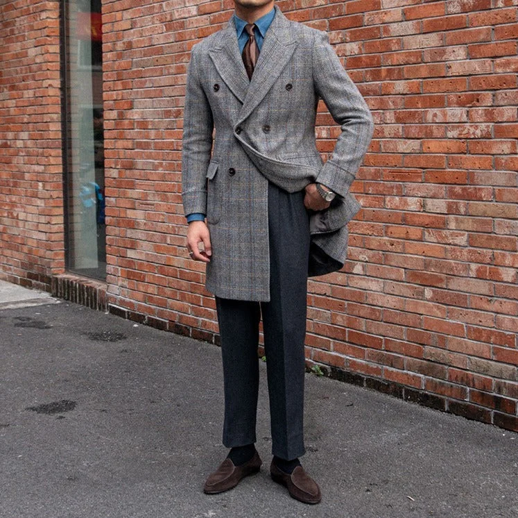 Prince Of Wales Houndstooth Double Breasted Coat