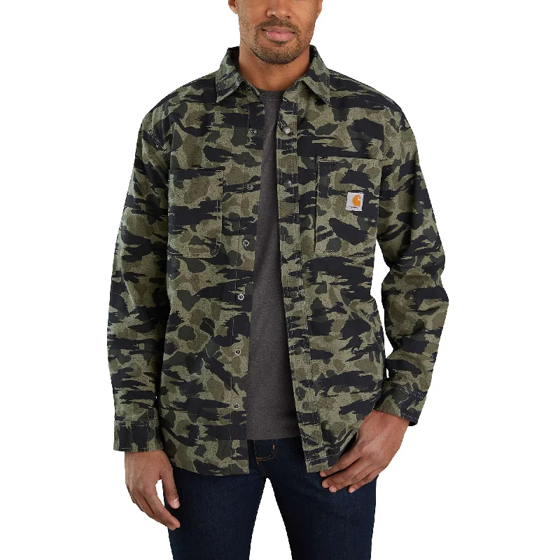 Rugged Flex® Relaxed Fit Canvas Fleece-Lined Snap-Front Camo Shirt Jac