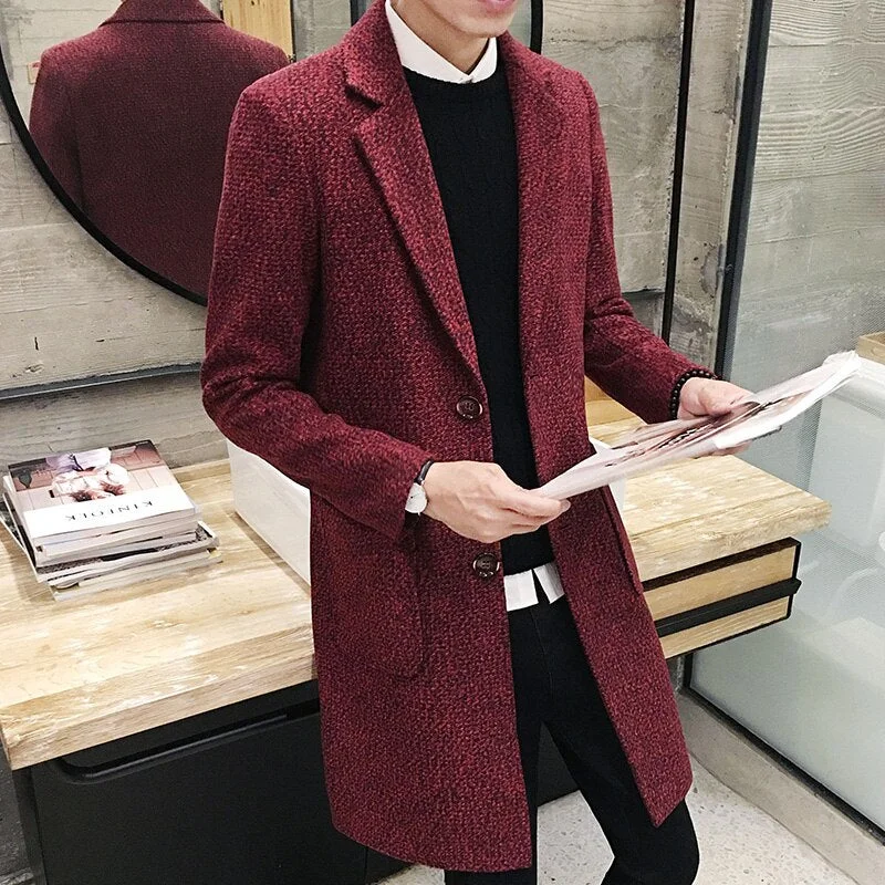 The man in the long winter coat sweater coat sweater slim Korean wool cardigan coat male adolescents