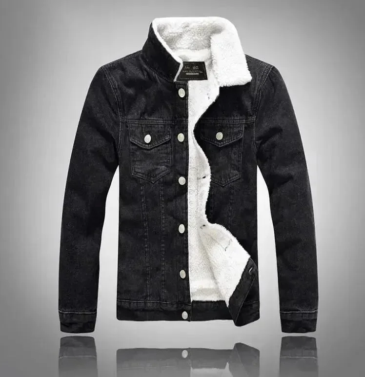 Men's Winter Casual Denim With Velvet and Warm Cotton Jacket