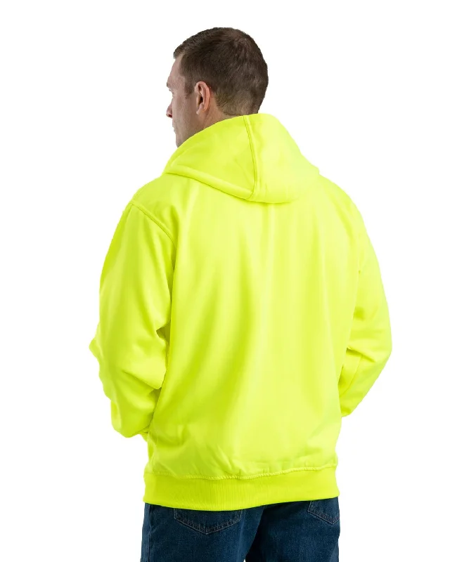 Berne Apparel Mens Hi Vis Thermal-Lined Hooded Yellow Fleece Hoodie