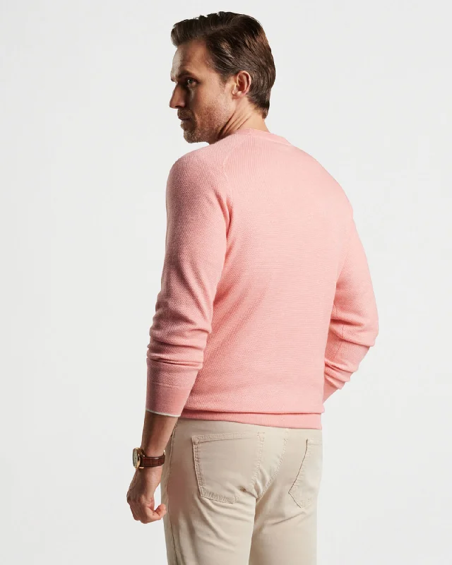 VOYAGER CASHMERE-SILK SADDLE SHOULDER CREW NECK SWEATER - PEACH BLOOM