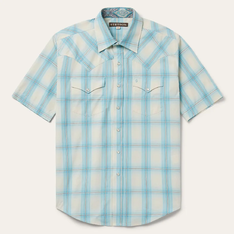 Ombre Plaid Short Sleeve Western Shirt