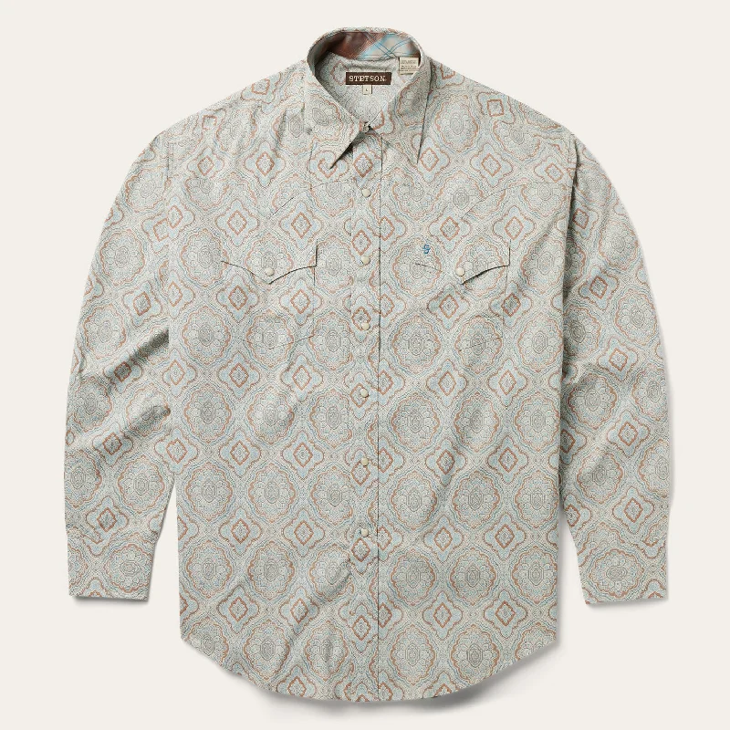 Aqua Paisley Print Western Shirt