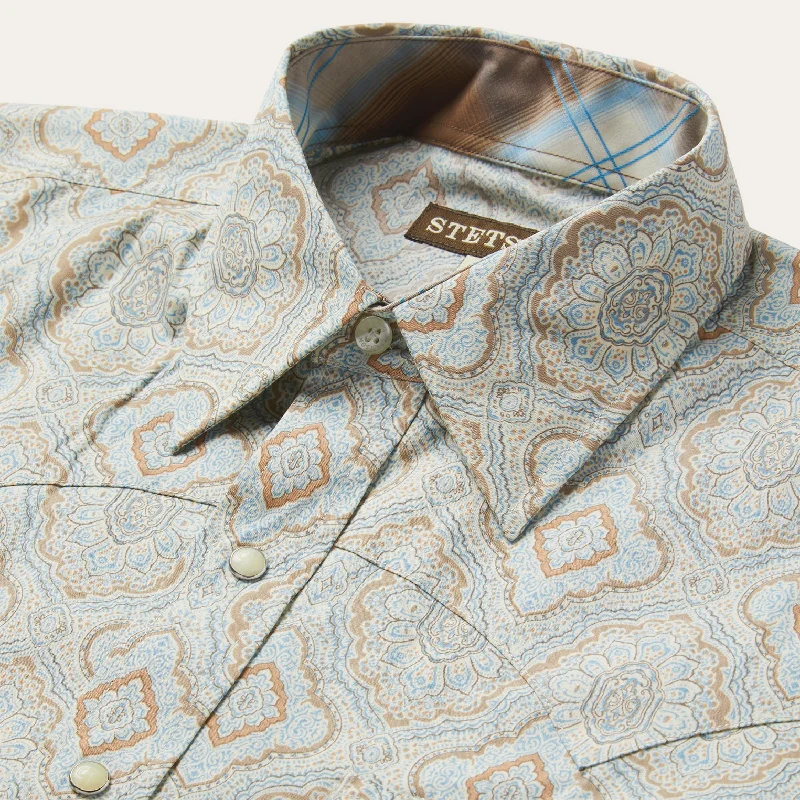 Aqua Paisley Print Western Shirt