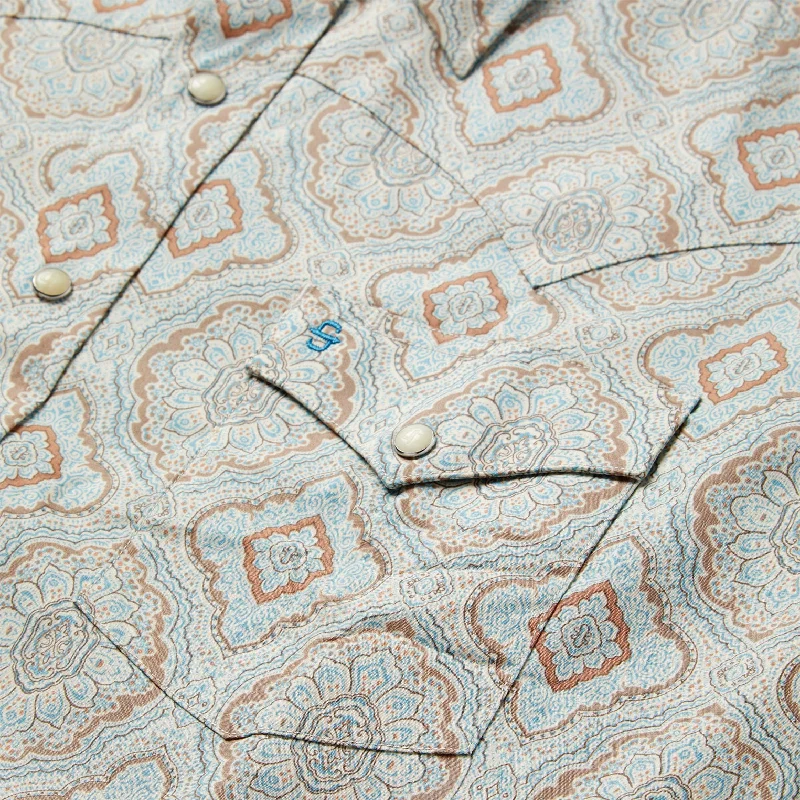 Aqua Paisley Print Western Shirt