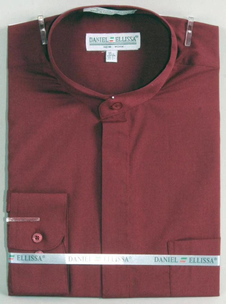 Banded Collar Dress Shirt, Burgundy