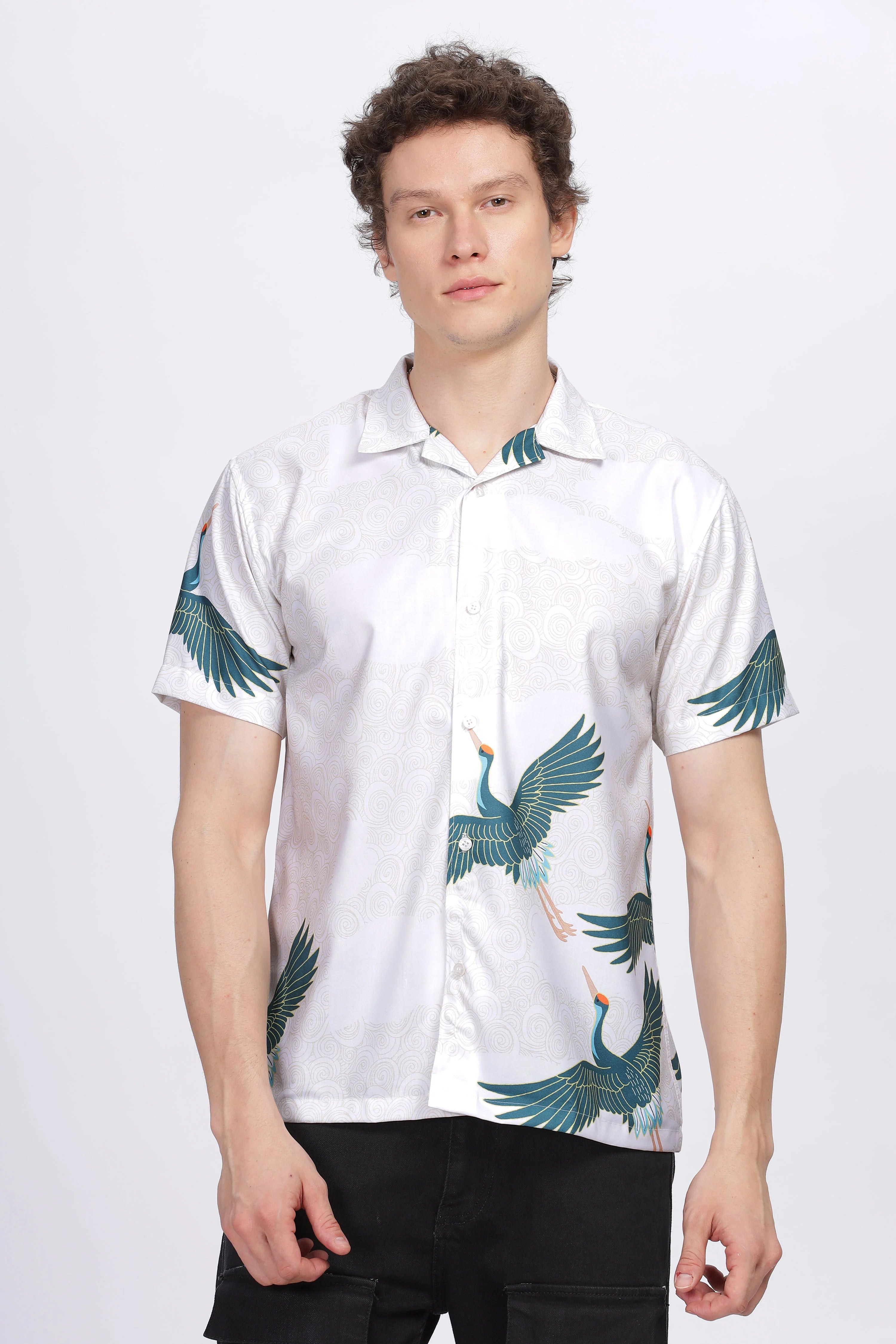 Bird printed short sleeve shirt for men