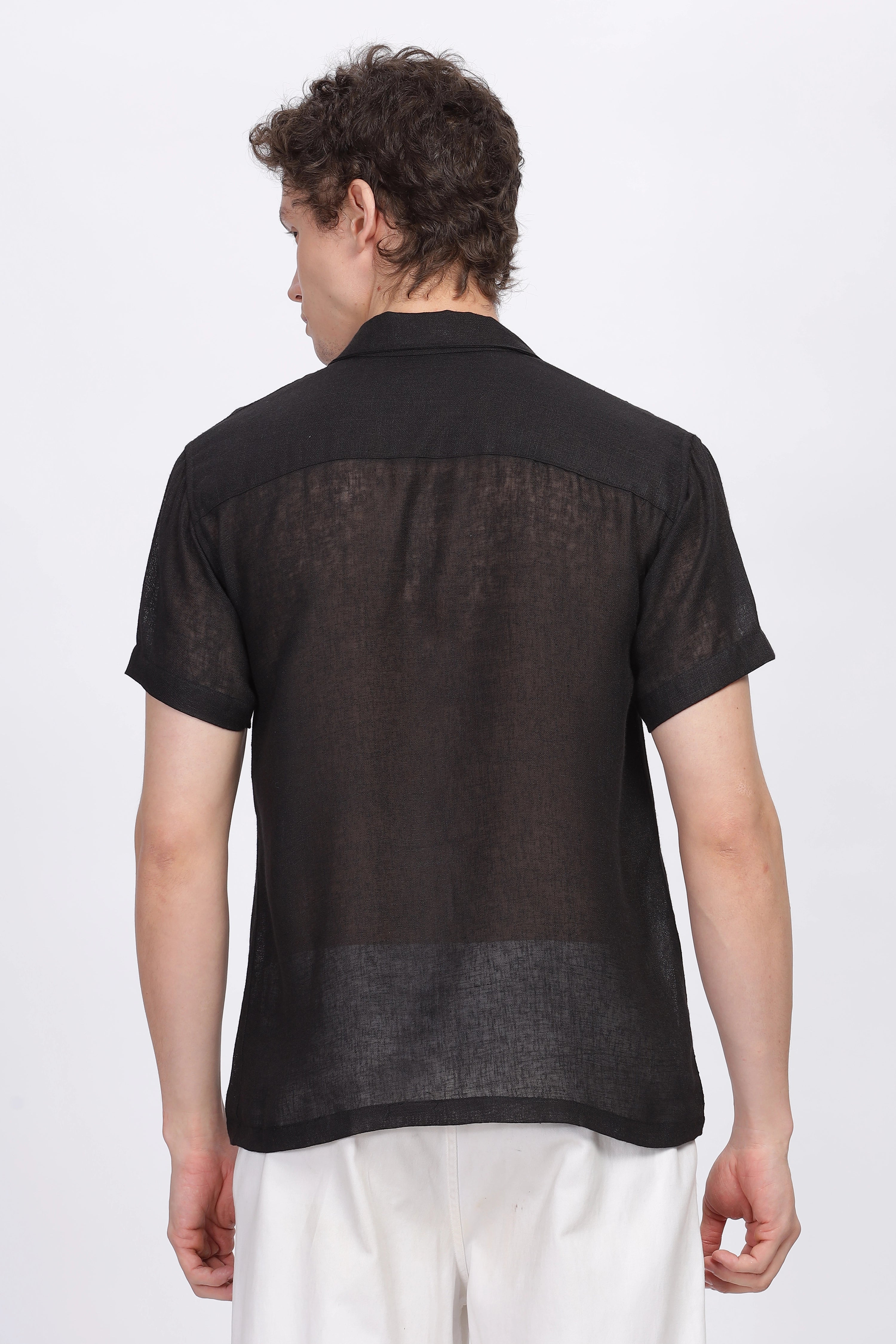 Black half sleeve linen shirt for men