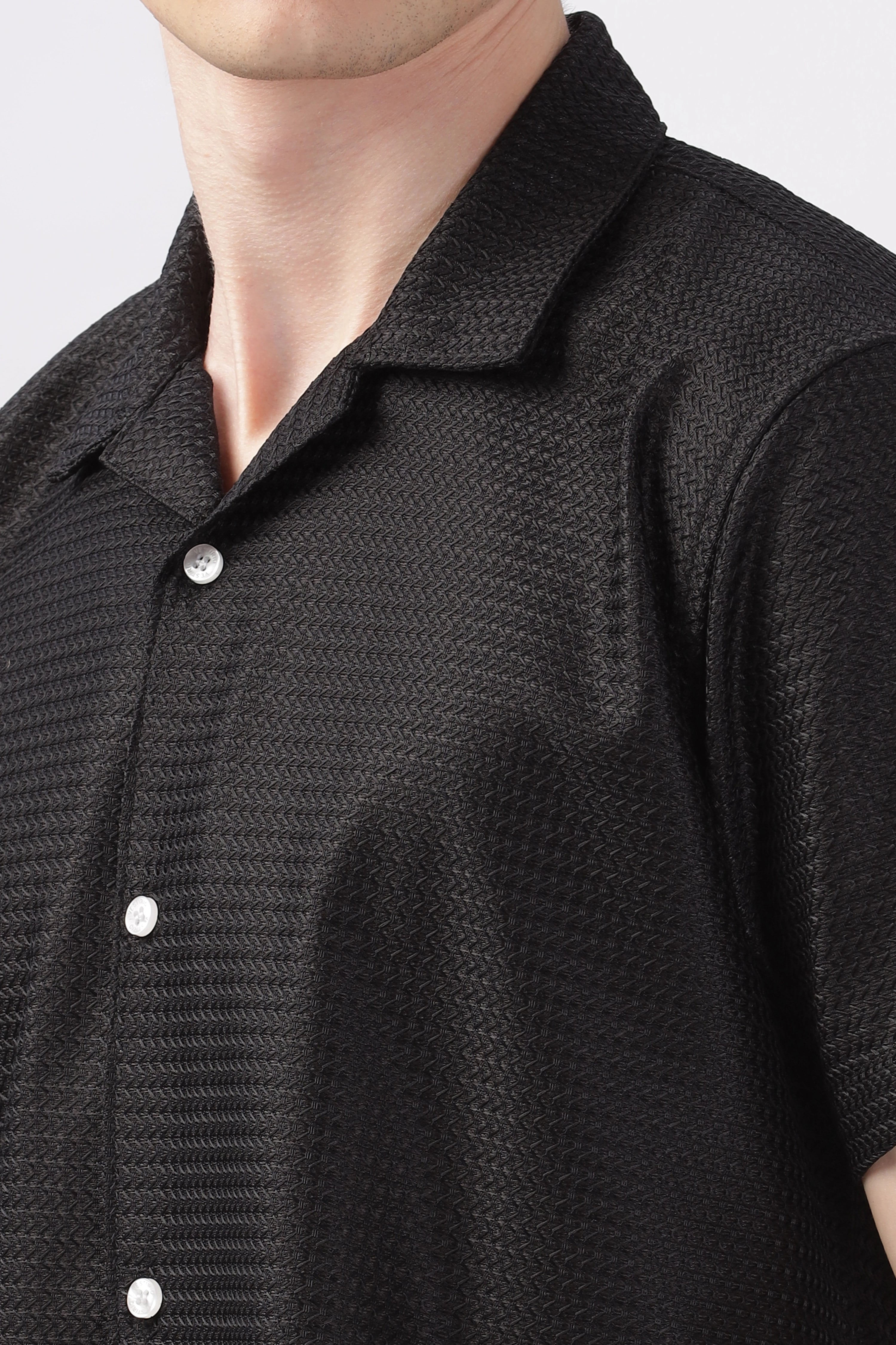 Black textured turkish weave half sleeve shirt