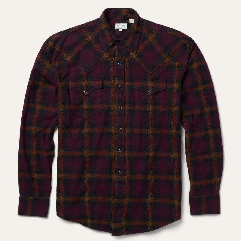 Black Wine Plaid Flannel Western Shirt