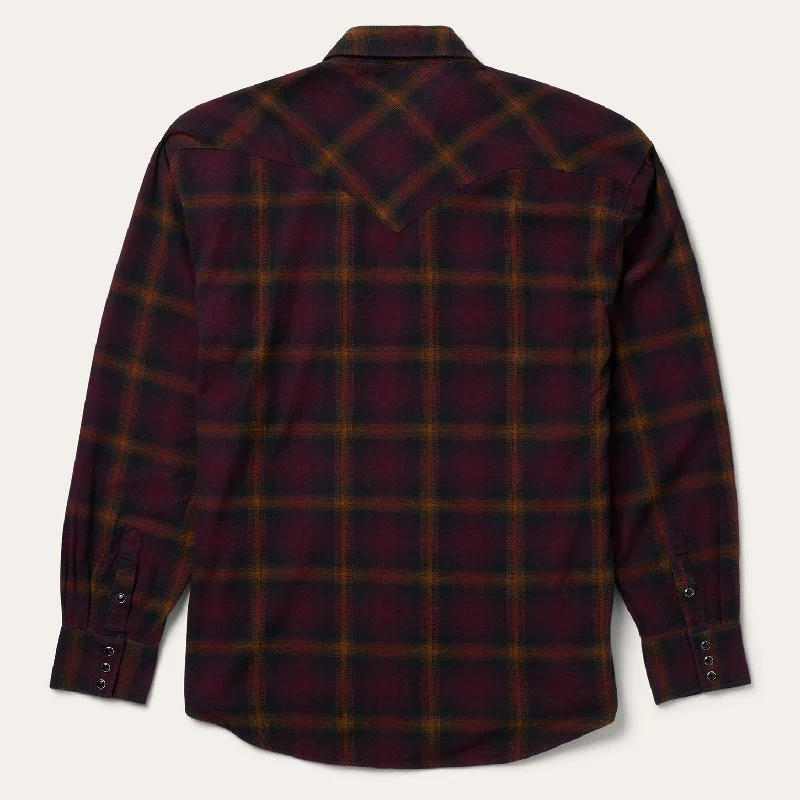 Black Wine Plaid Flannel Western Shirt