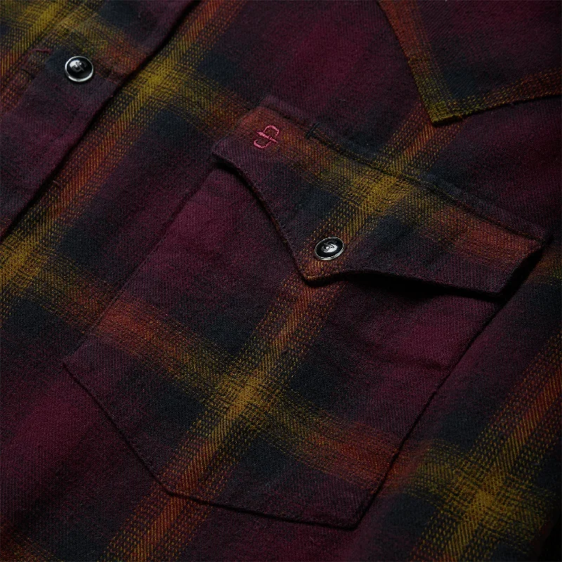 Black Wine Plaid Flannel Western Shirt