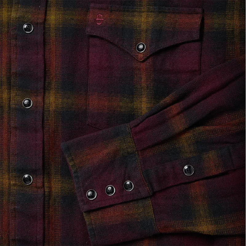 Black Wine Plaid Flannel Western Shirt