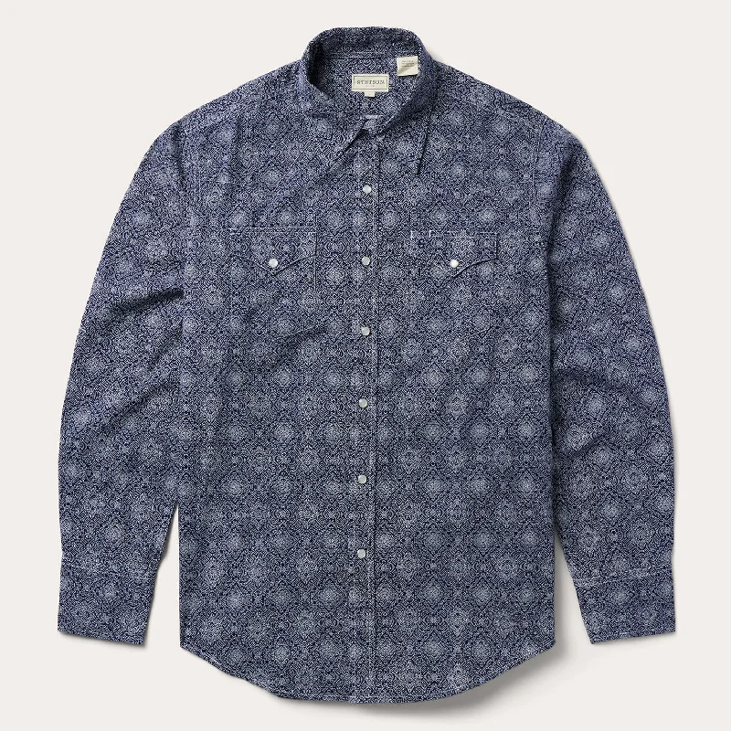 Blue Medallion Print Western Shirt