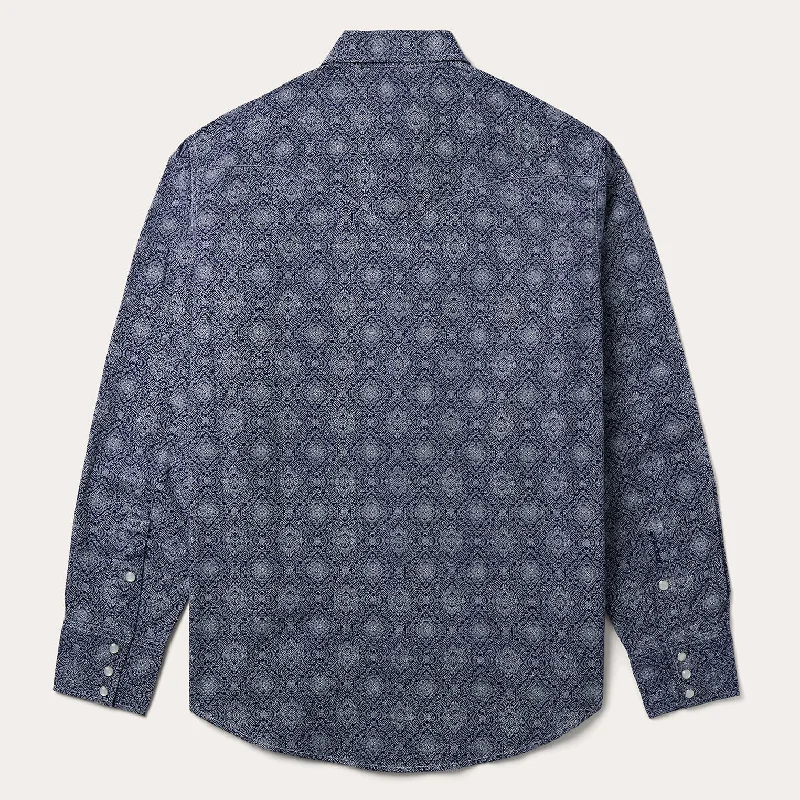 Blue Medallion Print Western Shirt