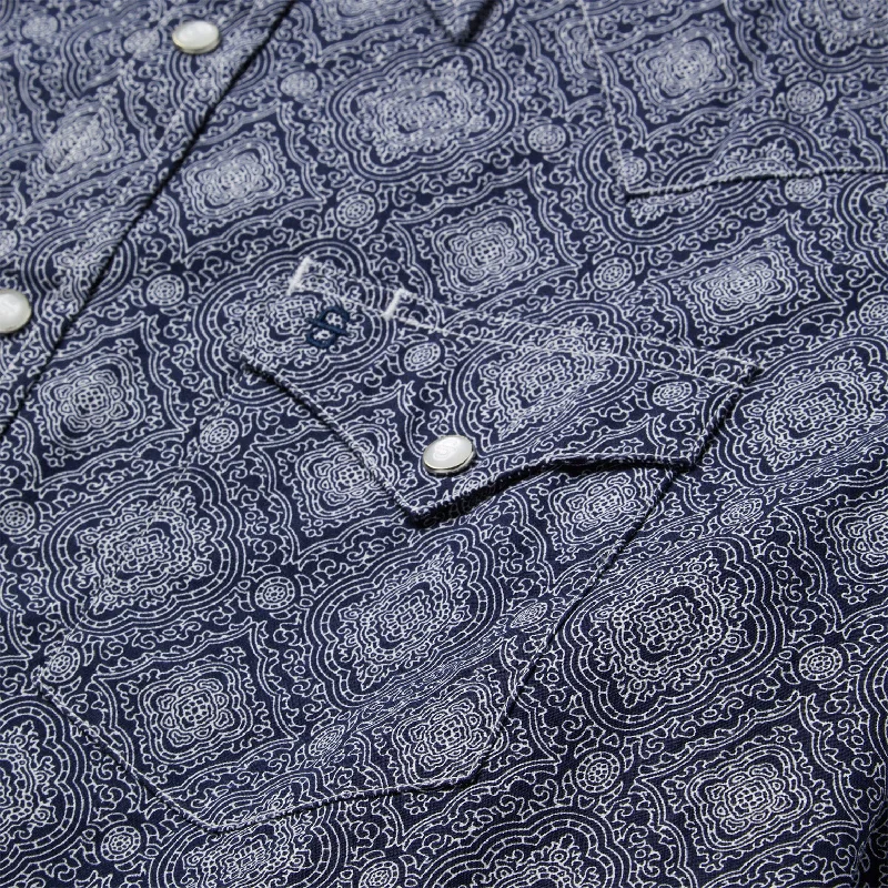 Blue Medallion Print Western Shirt