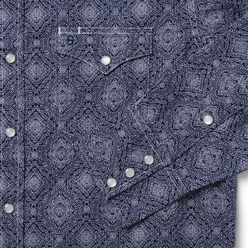 Blue Medallion Print Western Shirt