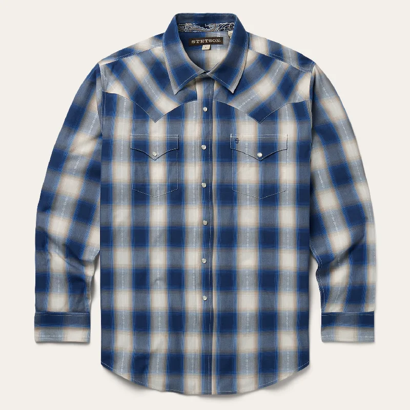 Blue Ombre Plaid Western Shirt