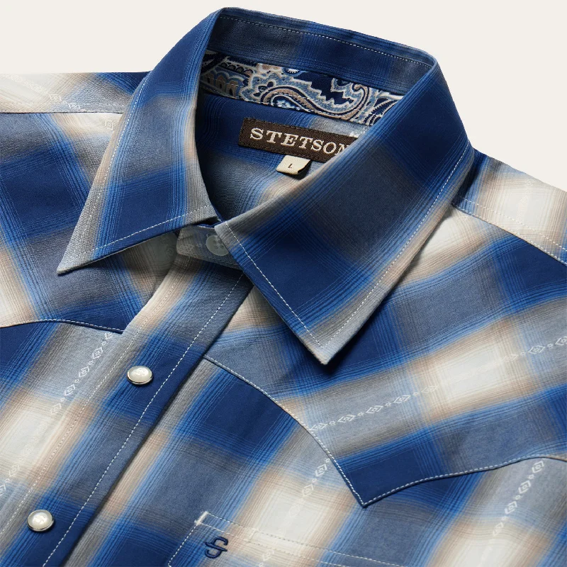 Blue Ombre Plaid Western Shirt