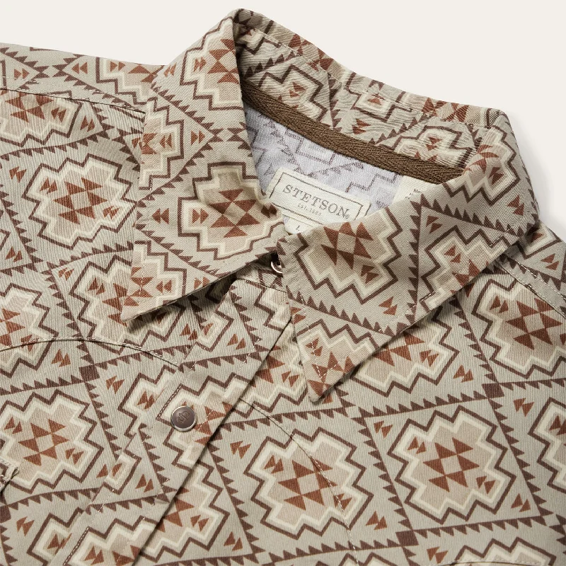 Brown Aztec Poplin Western Shirt