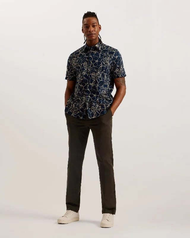 Cavu Short Sleeve Printed Cotton Shirt Navy